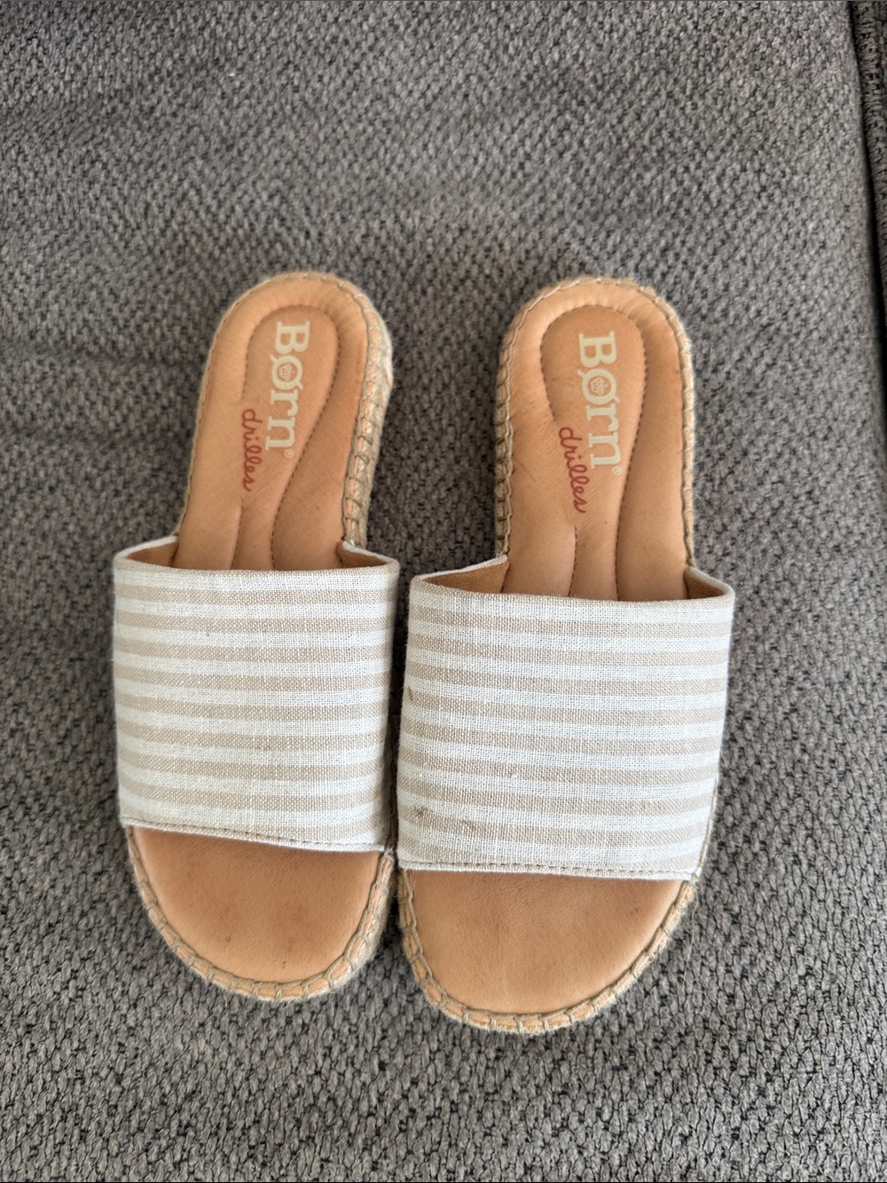 Born Striped Slide Sandals in Tan and White